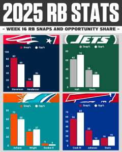 Patriots, Jets, Dolpins & Bills AFC EAST Week 16 RB Snaps Report