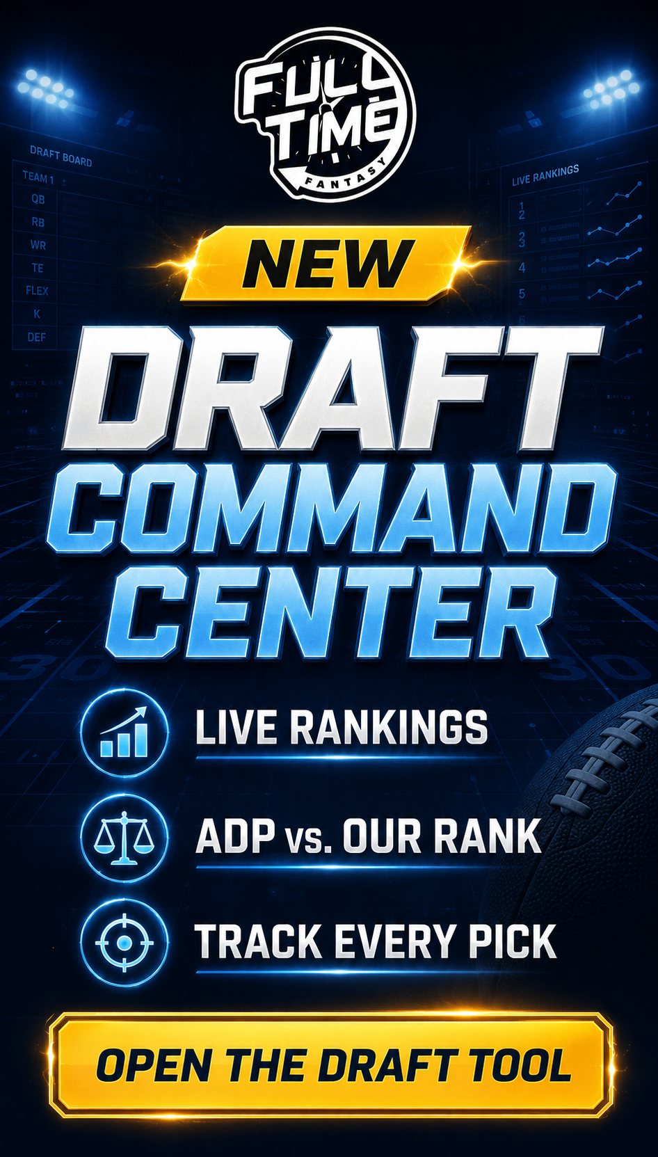New FullTime Fantasy Draft Command Center — live rankings, ADP comparisons and draft tracking