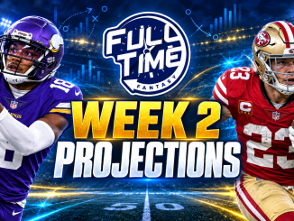 Justin Jefferson and Christian McCaffrey featured on the FullTime Fantasy Week 2 projections graphic