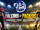 FullTime Fantasy Falcons at Packers Thursday night breakdown cover with players seen from behind in a nighttime stadium