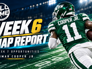 Week 6 snap report featuring Omar Cooper Jr. in a Jets uniform, with Week 7 fantasy opportunities and the FullTime Fantasy logo