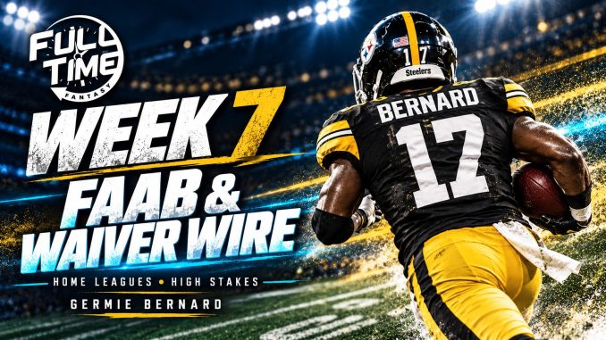 Germie Bernard in a Steelers No. 17 jersey from behind on the FullTime Fantasy Week 7 waiver wire and FAAB cover